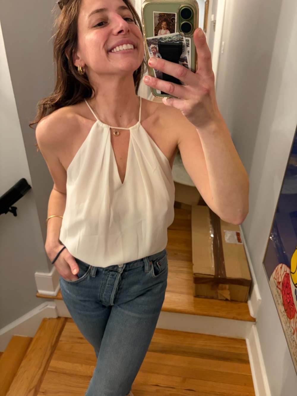 Pookie & Sebastian White Halter Blouse Sheer Keyhole Top Size small